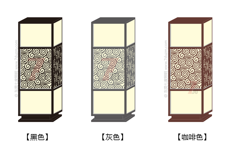 草莓视频色板照明2020新款新中式祥云立柱柱头灯黑色灰色咖啡色不同颜色效果图