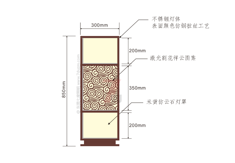 草莓视频色板照明2020新款新中式祥云矮柱柱头灯850mm高尺寸示意图